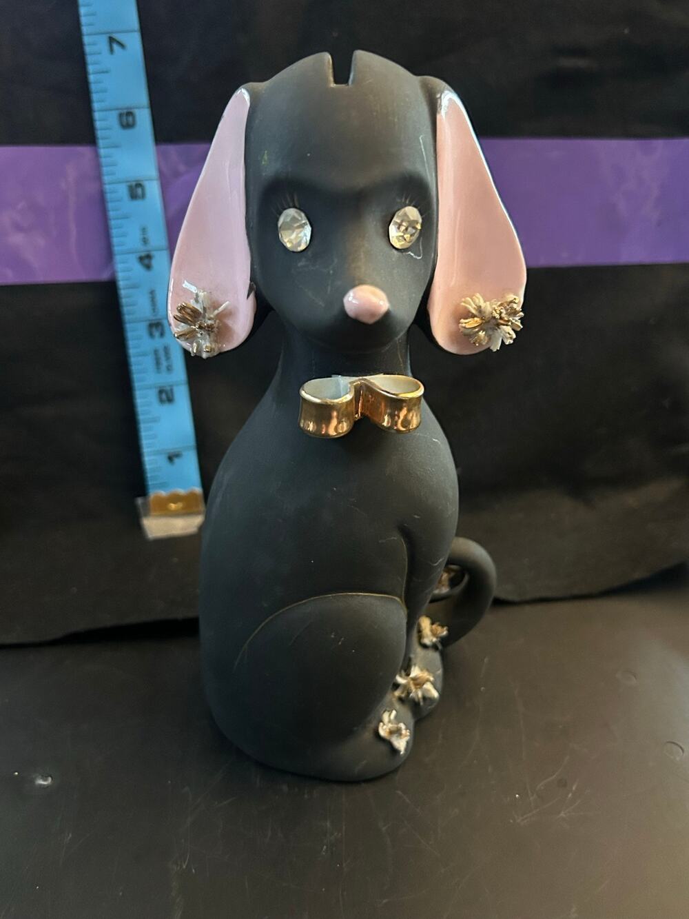 c1950s Dog Bank Matte Black MCM Lefton Japan Spaghetti Ears